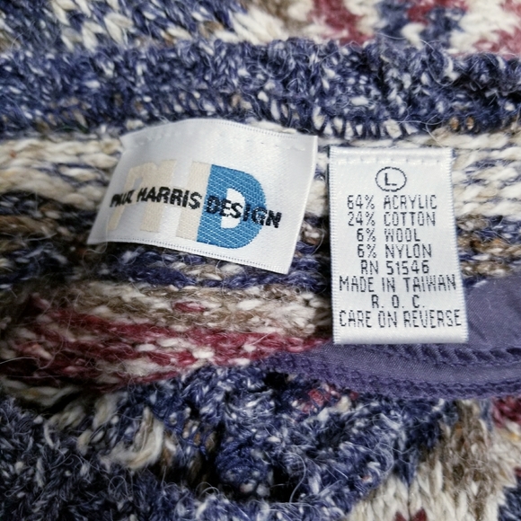 Vintage 80's retro wool Grannycore print mom cardigan button sweater LARGE - Picture 6 of 6